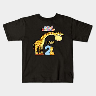 Cute girl Giraffe Birthday Party 2 Years Old Kids T-Shirt